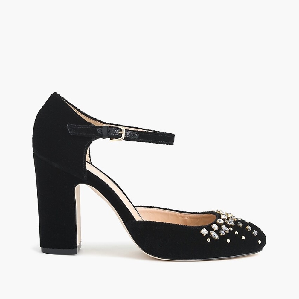 J. Crew Embellished Velvet Mary Jane Pumps